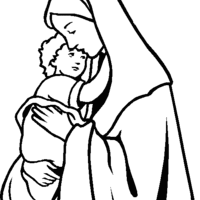 Desenho de Maria e Jesus bebê para colorir