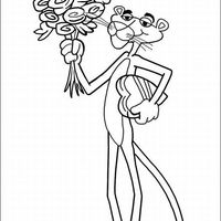 Desenho de Pantera Cor-de-Rosa e buquê de flores para colorir