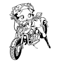 Desenho de Betty Boop montada na moto para colorir