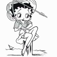 Desenho de Betty Boop pescando para colorir
