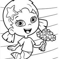 Desenho de Oona e buquê de flores para colorir
