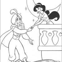 Desenho de Jasmine namorando com Aladdin para colorir