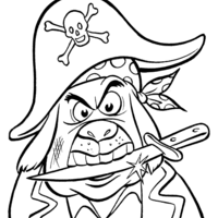 Desenho de Pirata com faca entre os dentes para colorir