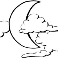 Desenho de Lua e nuvens para colorir