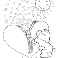 Desenho de Ursinho Carinhoso abrindo coração com zipper para colorir