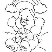 Desenho de Ursinho Carinhoso sorrindo com arco-íris para colorir