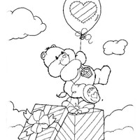 Desenho de Ursinho Carinhoso voando com balão de coração  para colorir