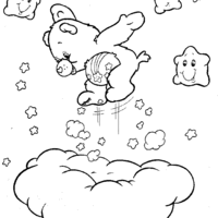 Desenho de Ursinho Desejo pulando na nuvem para colorir