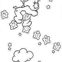 Desenho de Ursinho Feliz saltando estrelinhas para colorir