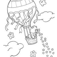 Desenho de Ursinho Feliz voando num balão para colorir