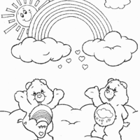 Desenho de Ursinhos Carinhosos alegres vendo arco-íris para colorir