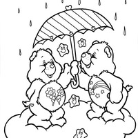 Desenho de Ursinhos Carinhosos na chuva para colorir