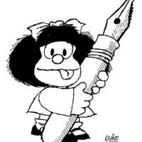 Desenho de Mafalda e caneta para colorir
