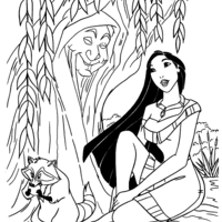 Desenho de Pocahontas e a árvore sábia para colorir