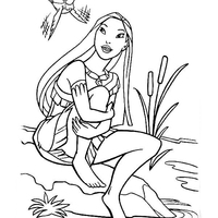 Desenho de Pocahontas e o beija-flor Flit para colorir