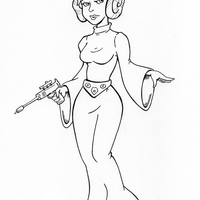 Desenho de Princesa Leia e sua arma para colorir