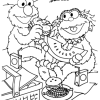 Desenho de Elmo e amigo no piquenique para colorir