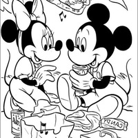 Desenho de Minnie e Mickey no piquenique para colorir