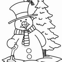 Desenho de Boneco de neve e pinheiro para colorir