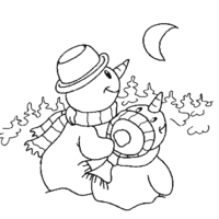 Desenho de Bonecos de neve vendo a lua para colorir