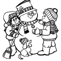 Desenho de Crianças fazendo boneco de neve para colorir