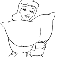Desenho de Cinderela abraçada ao travesseiro para colorir