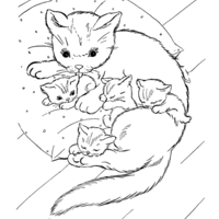 Desenho de Gatinhos sobre almofada para colorir