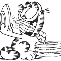 Desenho de Garfield comendo pancakes para colorir