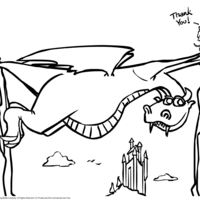 Desenho de Dragão virando ponte para ratinho para colorir