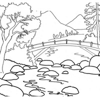 Desenho de Ponte sobre rio para colorir