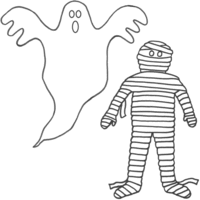 Desenho de Múmia e fantasma para colorir