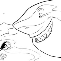 Desenho de Tubarão atacando Nemo e Doris para colorir