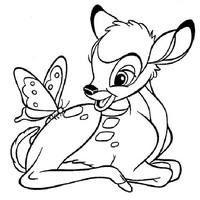 Desenho de Bambi conversando com borboleta para colorir