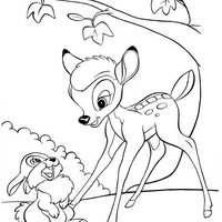 Desenho de Bambi e coelho batendo papo para colorir