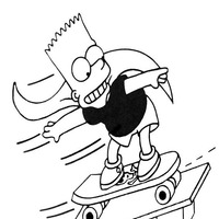 Desenho de Bart Simpson fazendo manobra com skate para colorir