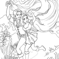 Desenho de Princesa e príncipe correndo para colorir