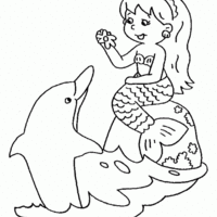 Desenho de Menina sereia e golfinho para colorir
