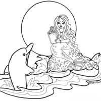 Desenho de Sereia lendo para golfinho para colorir