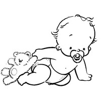 Desenho de Bebê puxando bichinho de pelúcia para colorir