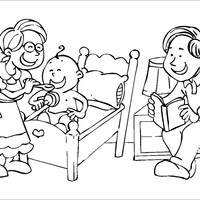 Desenho de Mãe dando papinha a bebê para colorir