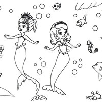 Desenho de Princesa Sofia e Amber sereias para colorir