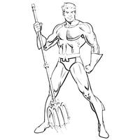 Desenho de Aquaman e sua arma para colorir