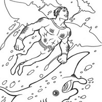 Desenho de Aquaman entre arraias para colorir