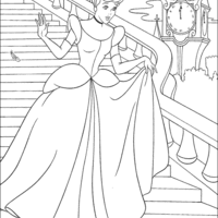 Desenho de Cinderela descendo as escadas do palácio para colorir