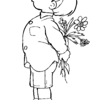 Desenho de Menino com flores para colorir