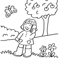 Desenho de Menina no celular enquanto passeia para colorir