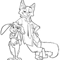 Desenho de Nick e Judy de Zootrópolis para colorir