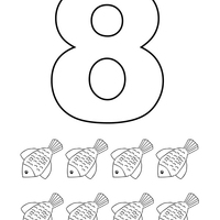 Desenho de Número 8 com figuras para colorir