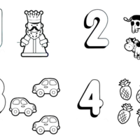Desenho de Números de 1 a 4 com figuras para colorir