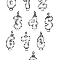 Desenho de Números de 0 a 9 com velas de aniversário para colorir